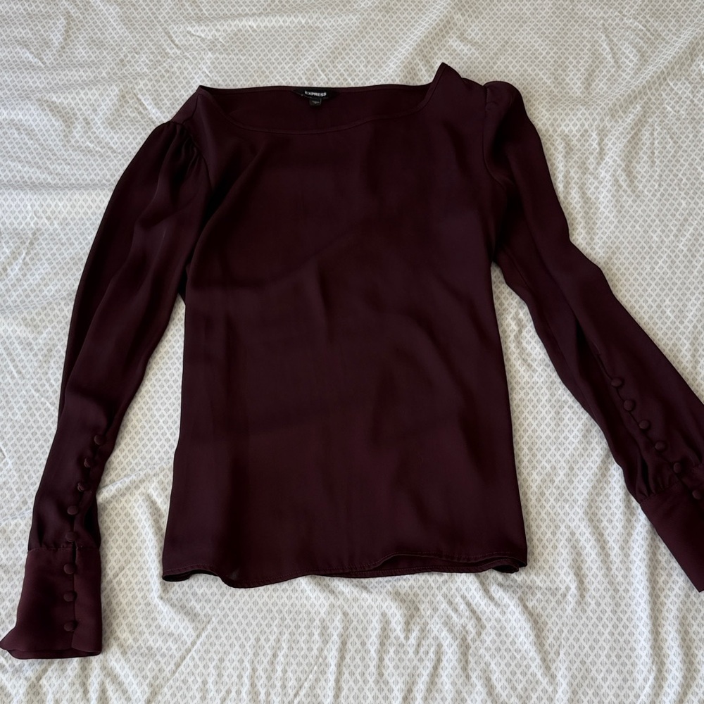 Express Deep Burgundy Blouse with Buttoned Sleeves